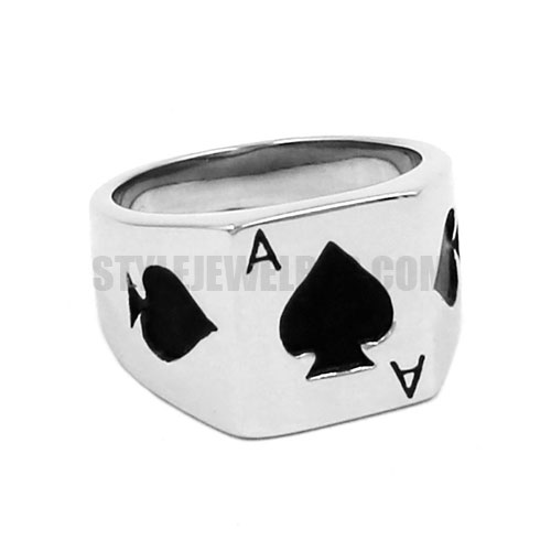 Lucky Spade A Playing Card Ring Stainless Steel Men Fashion Jewelry Retro Personality SWR0735 - Click Image to Close